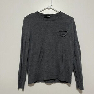 The Kooples Gray Lightweight Merino Wool Sweater with Front‎ Pocket Chain